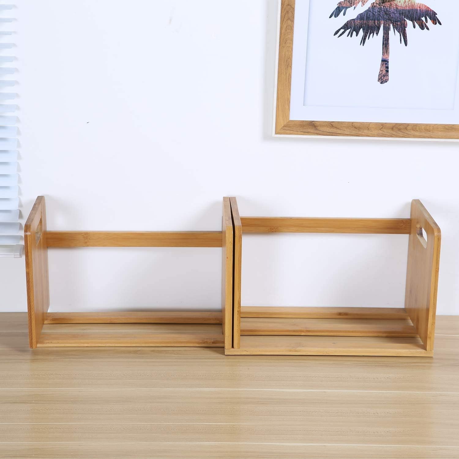 Maydear Bamboo Desktop Bookshelf Counter Top Bookcase, with 3 Drawers ...