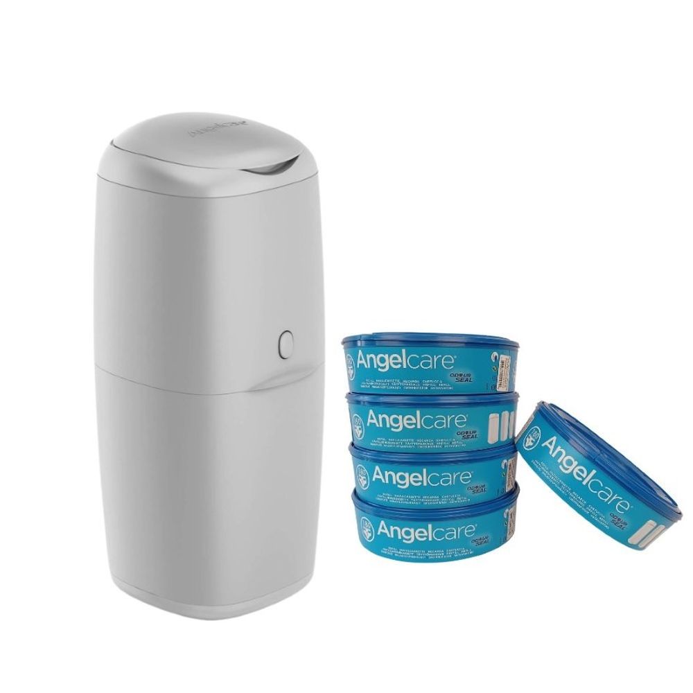 Angelcare, zestaw: pojemnik na pieluchy klasyczny   5 wkładów, szary