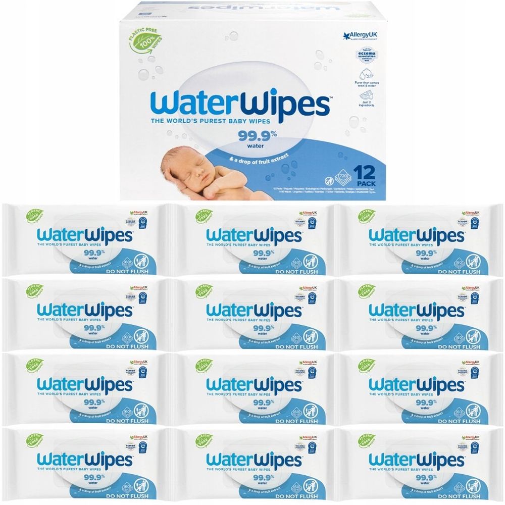 WaterWipes, BIO, chusteczki nawilżane, 12x60 szt.