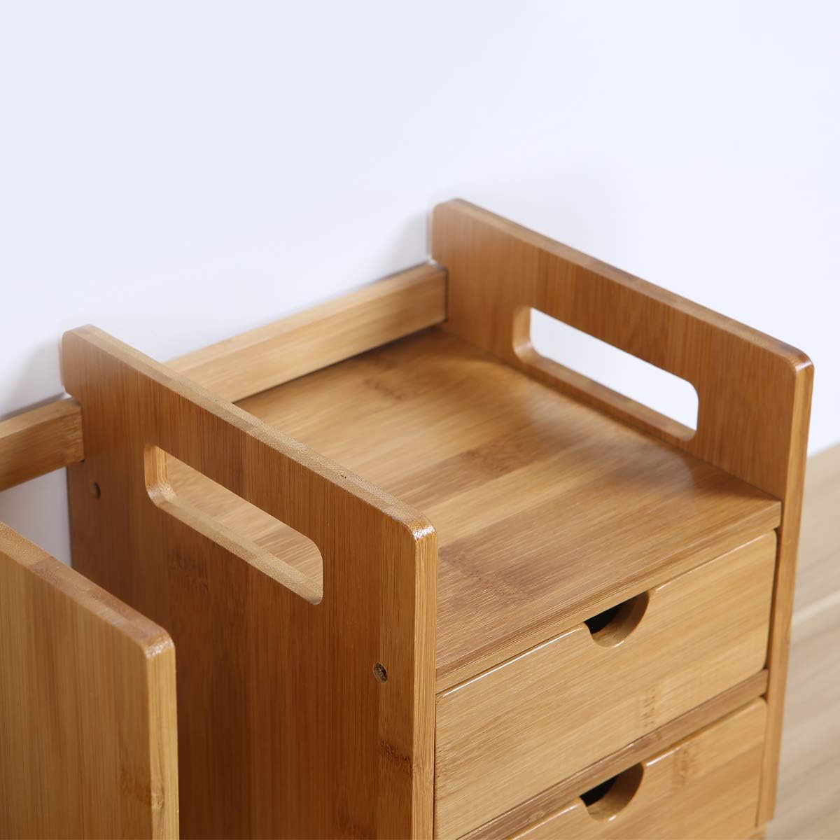 Maydear Bamboo Desktop Bookshelf Counter Top Bookcase, with 3 Drawers ...