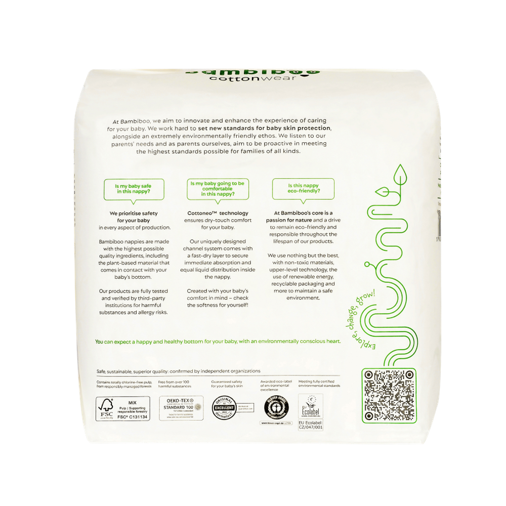 Bambiboo, Cottonwear, jednorazowe pieluszki, bawełna organiczna, rozmiar 5, 12-17 kg, 24 szt.