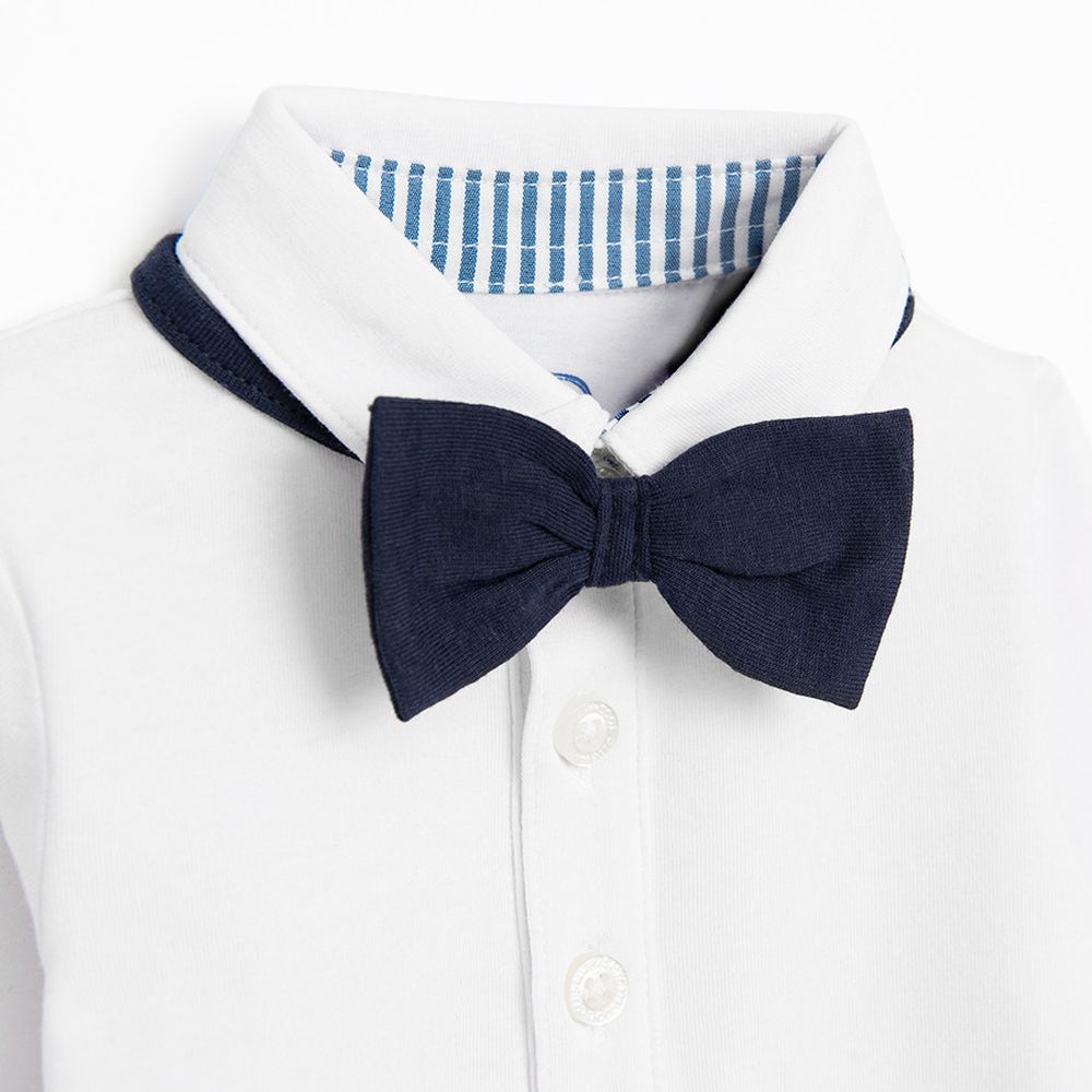 Cool Club, Body koszulowe z długim rękawem, Mucha, biały, granatowy