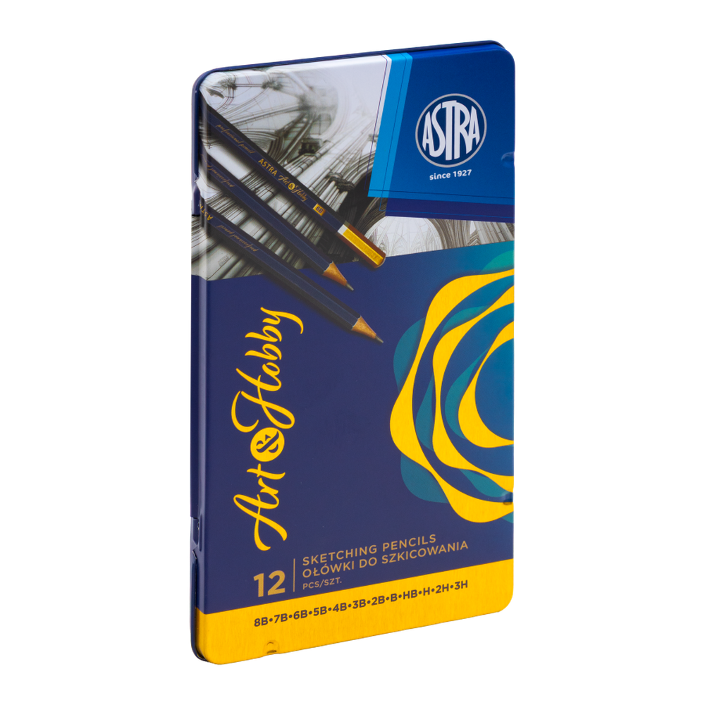Artea, zestaw ołówków do szkicowania w metalowym pudełku, 12 kolorów