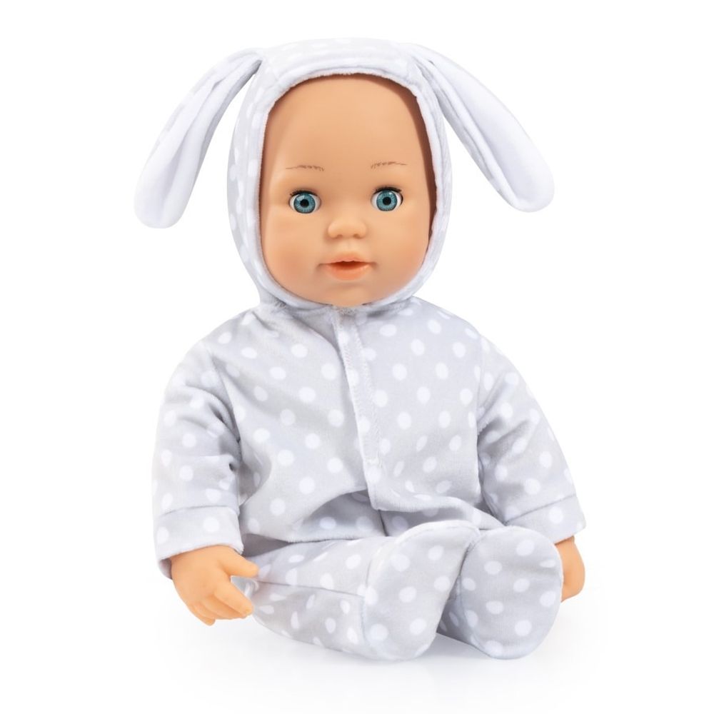 Bayer Design, Anna, First Words Baby, interaktywna lalka bobas, ubranko królik, szara, 38 cm
