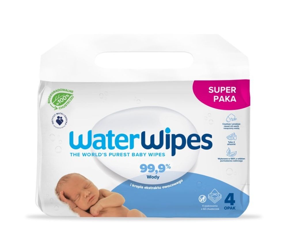 WaterWipes, BIO, chusteczki nawilżane, 4x60 szt.