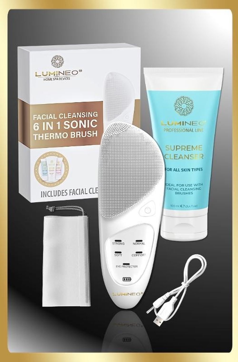 Lumineo, Professional Line, szczoteczka do twarzy, sonic thermo brush   żel do wszystkich typów cery