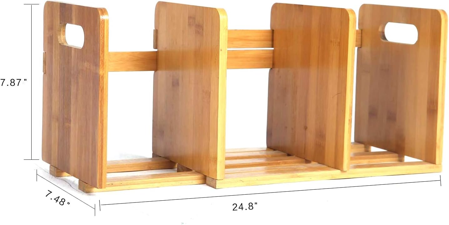 Maydear Bamboo Desktop Bookshelf Counter Top Bookcase, with 3 Drawers ...