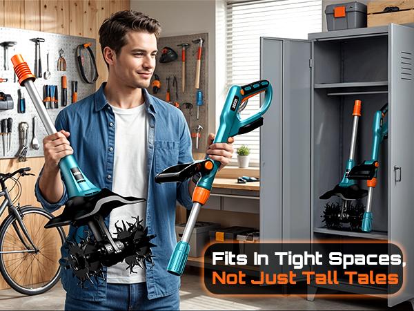 SEESII Electric Tiller for Gardening, 360 RPM Rototiller Cordless Cultivator, Total 8000mAh Battery Powered Garden Tiller 4 Pcs Blades for Smooth Tilling, Handheld Tiller for Raised Garden Beds Outdoorfun