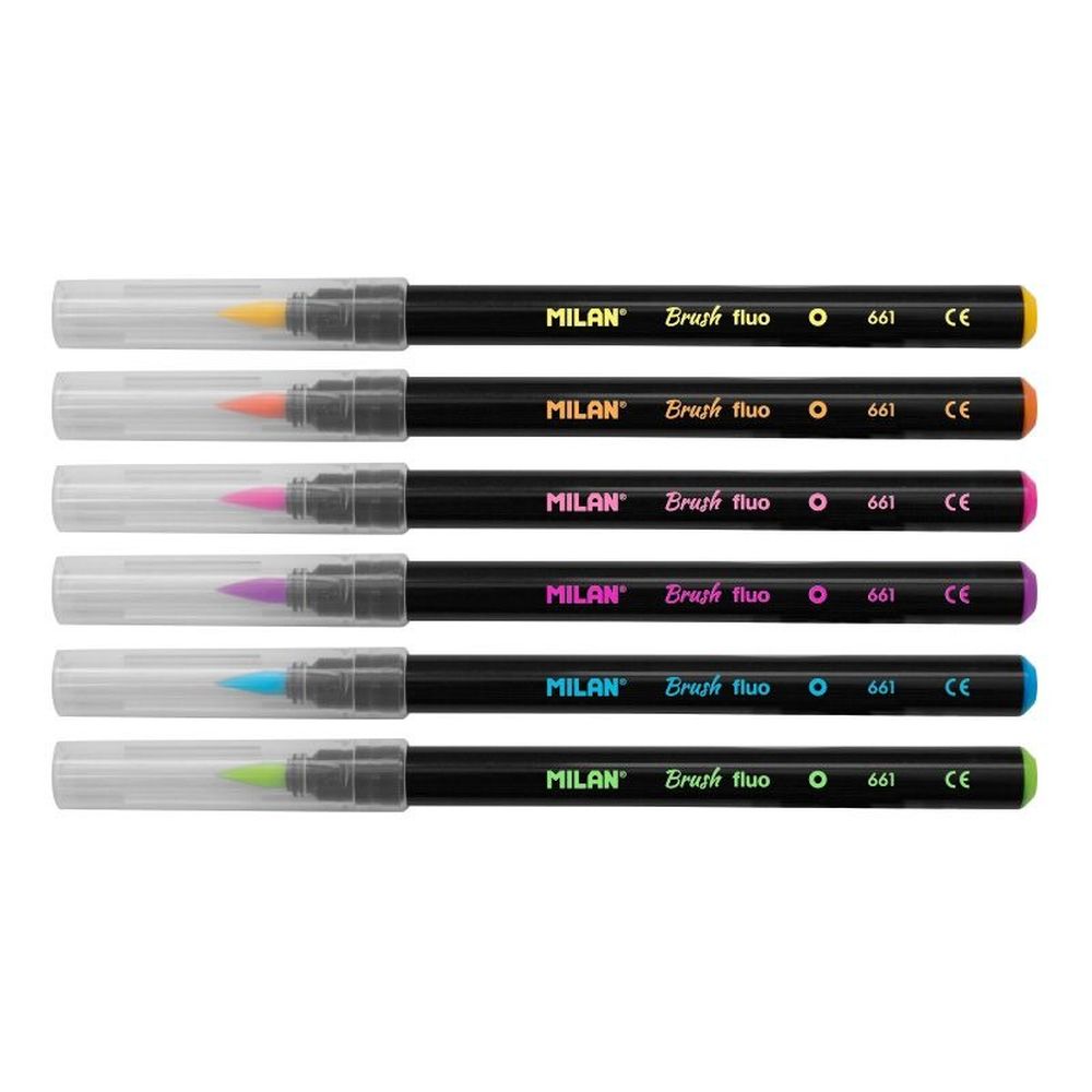 Milan, Brush Fluo, flamastry pędzelkowe, 6 kolorów