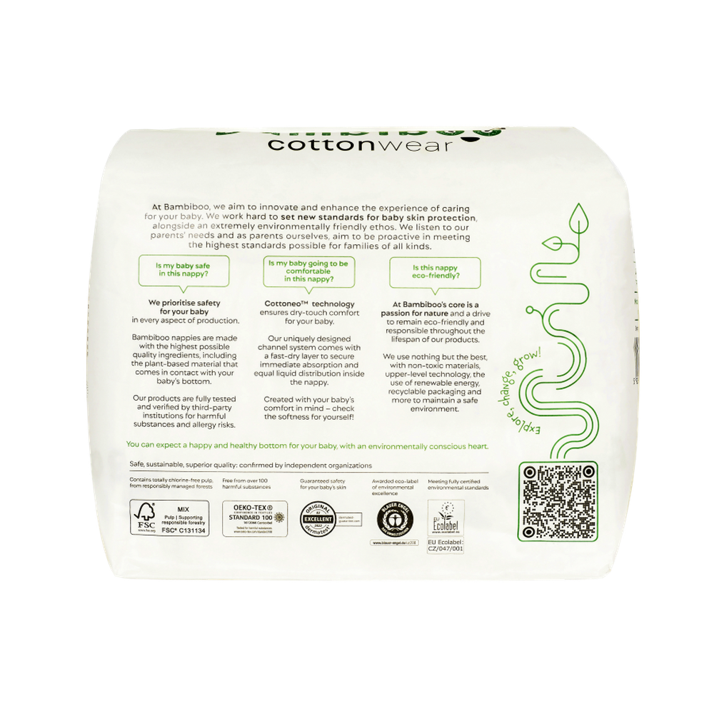 Bambiboo, Cottonwear, jednorazowe pieluszki, bawełna organiczna, rozmiar 1, 2-4 kg, 28 szt.