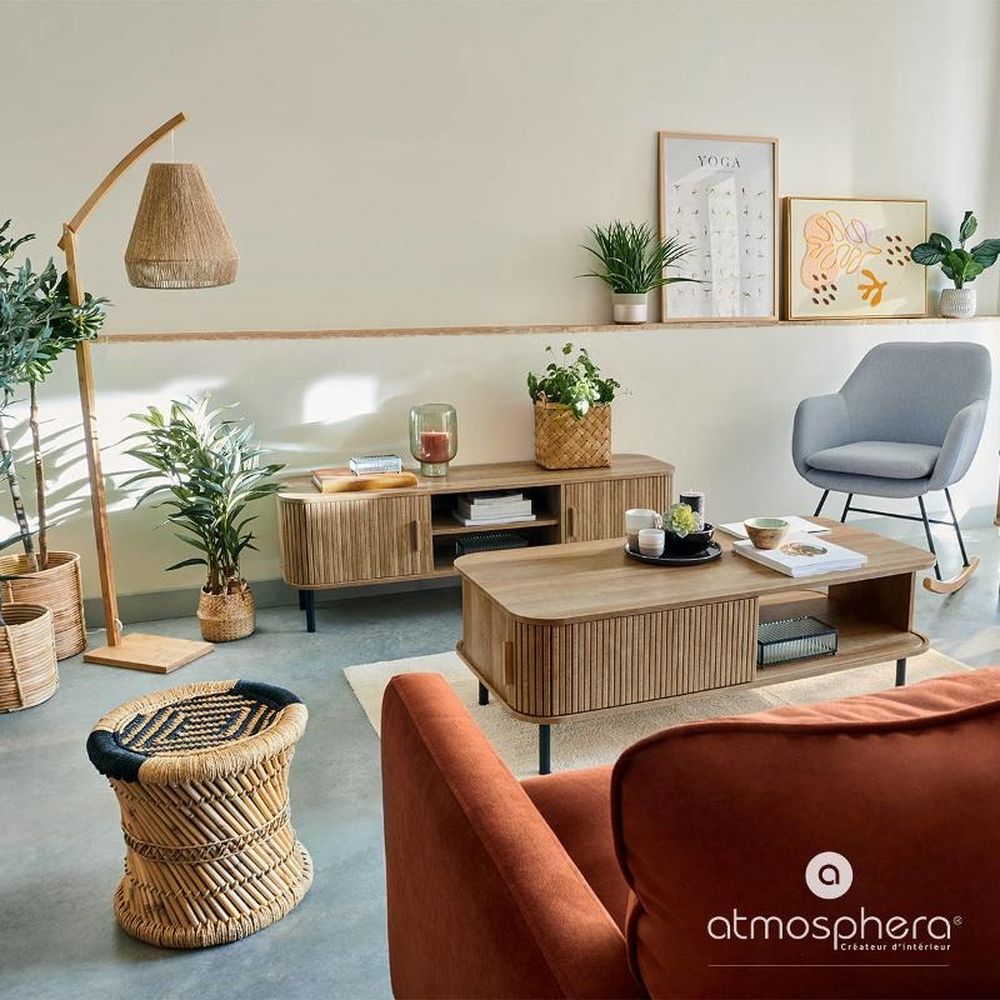 Atmosphera, fotel bujany Pera, szary, z drewnianymi nogami