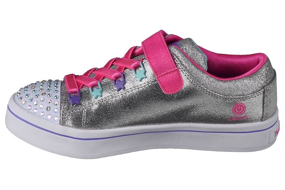 Trampki dziewczęce, srebrne, świecące, Skechers Twi-Lites