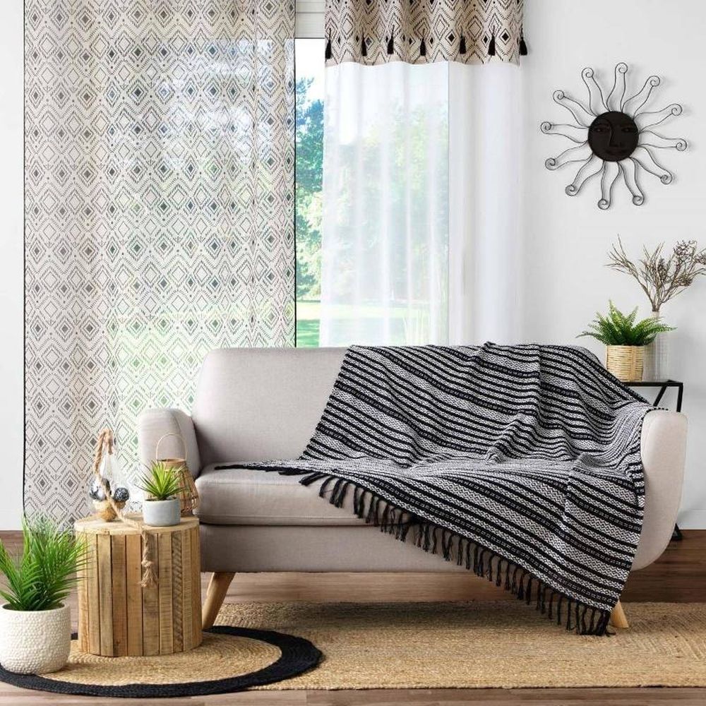 Douceur d'intérieur, koc bawełniany z frędzlami, Tissia, bawełna żakardowa, 125x150 cm