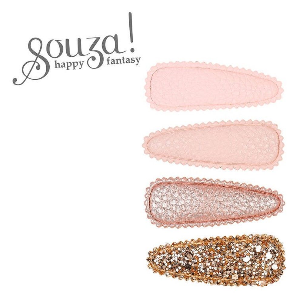 Souza! Aggy, spinki do włosów, różowe z ekoskóry i brokatowa złota, 4 szt.