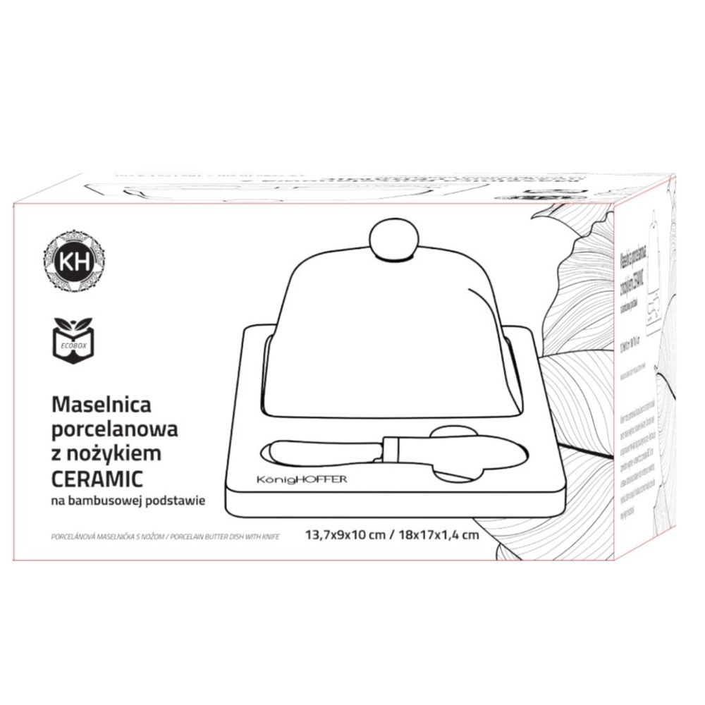 Könighoffer Ceramic, maselniczka porcelanowa z nożykiem, biała, 18x17x11 cm