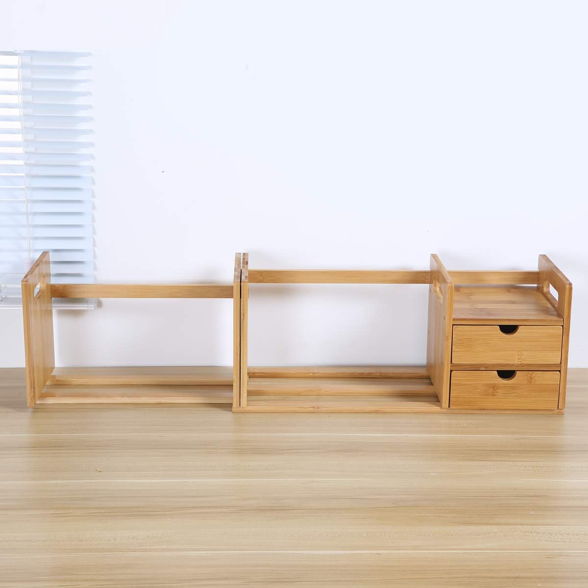 Maydear Bamboo Desktop Bookshelf Counter Top Bookcase, with 3 Drawers ...