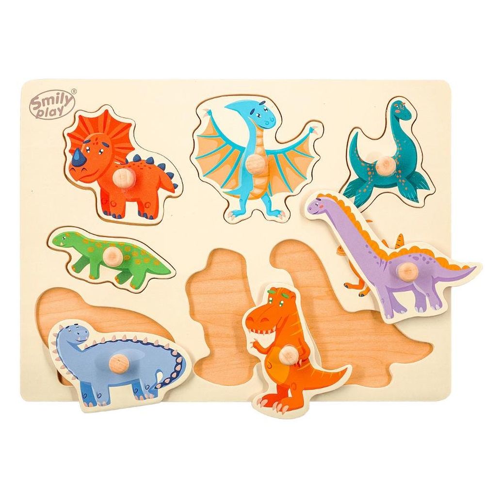 Smily Play, Dinozaury, układanka drewniana z uchwytami