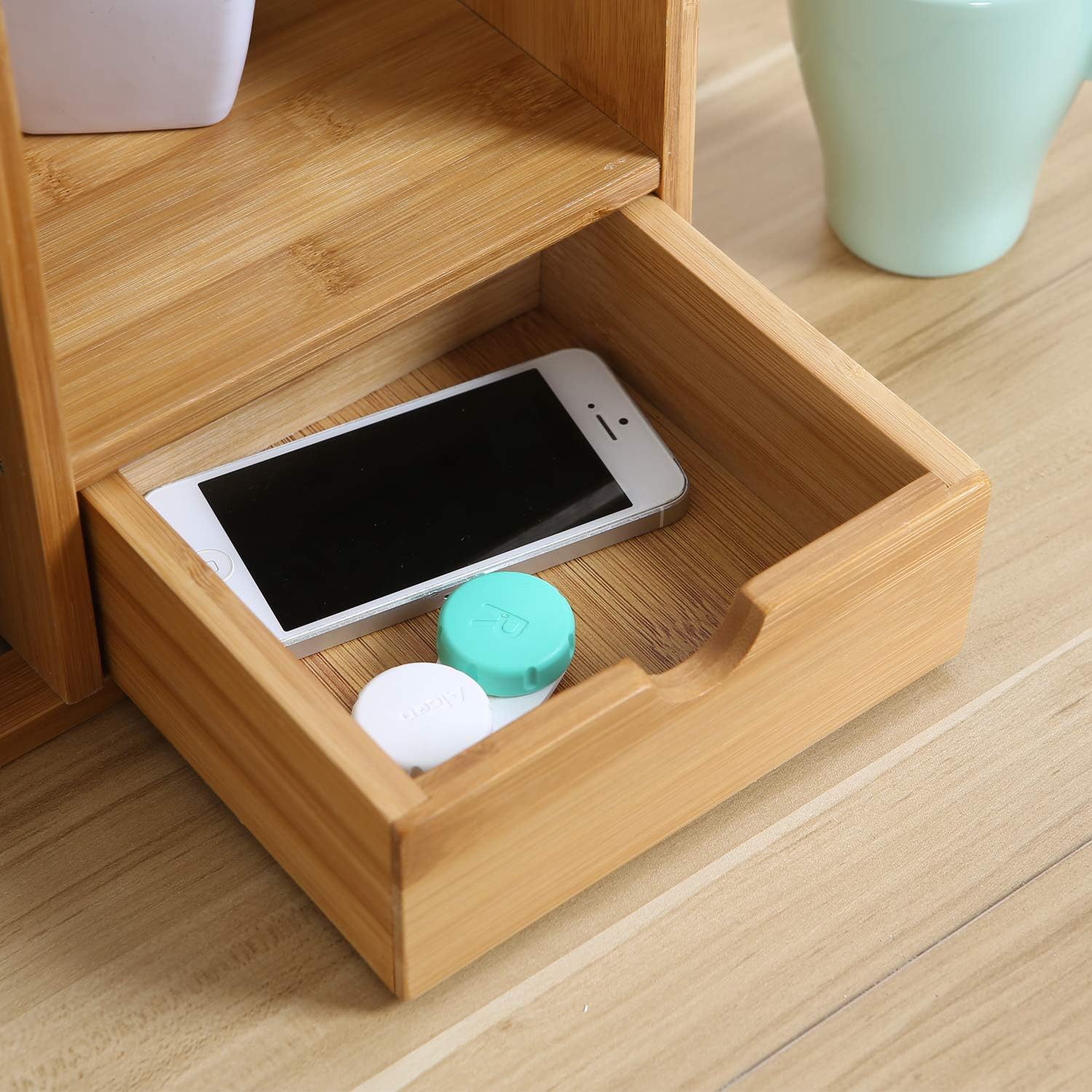 Maydear Bamboo Desktop Bookshelf Counter Top Bookcase, with 3 Drawers ...