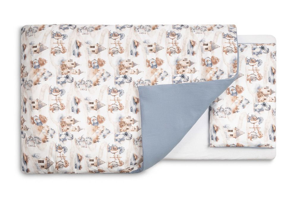 Sensillo, 2-częściowy komplet pościeli, smoki, jeans, 100x135 cm