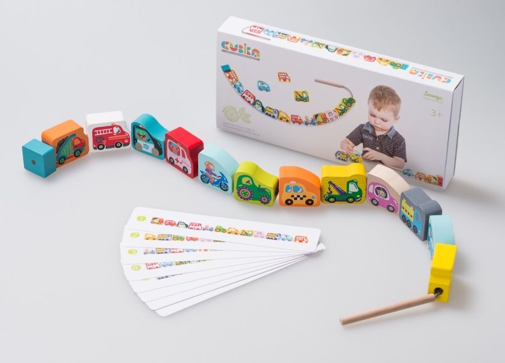 Cubika, klocki do nawlekania, Samochodziki