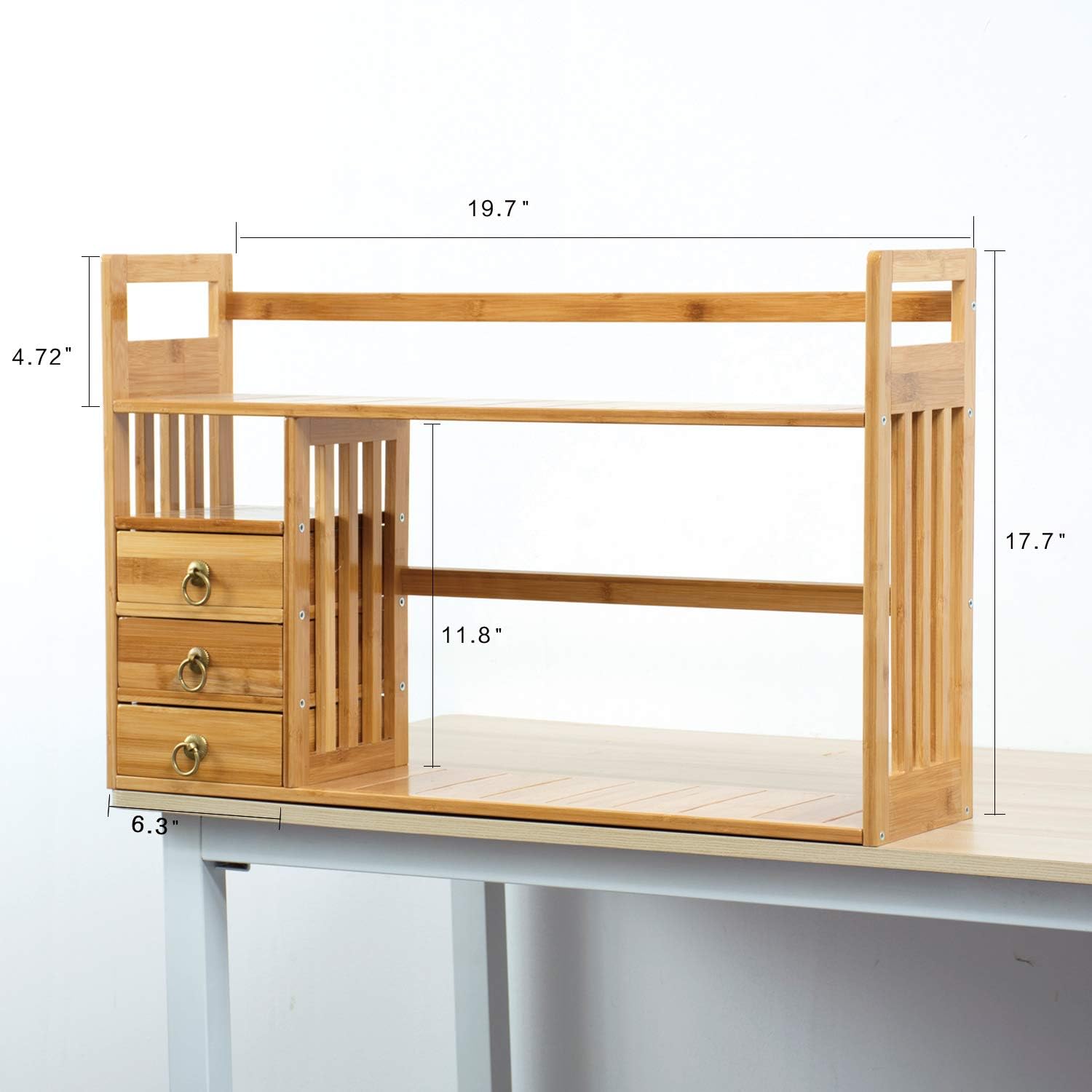 Maydear Bamboo Desktop Bookshelf Counter Top Bookcase, with 3 Drawers ...