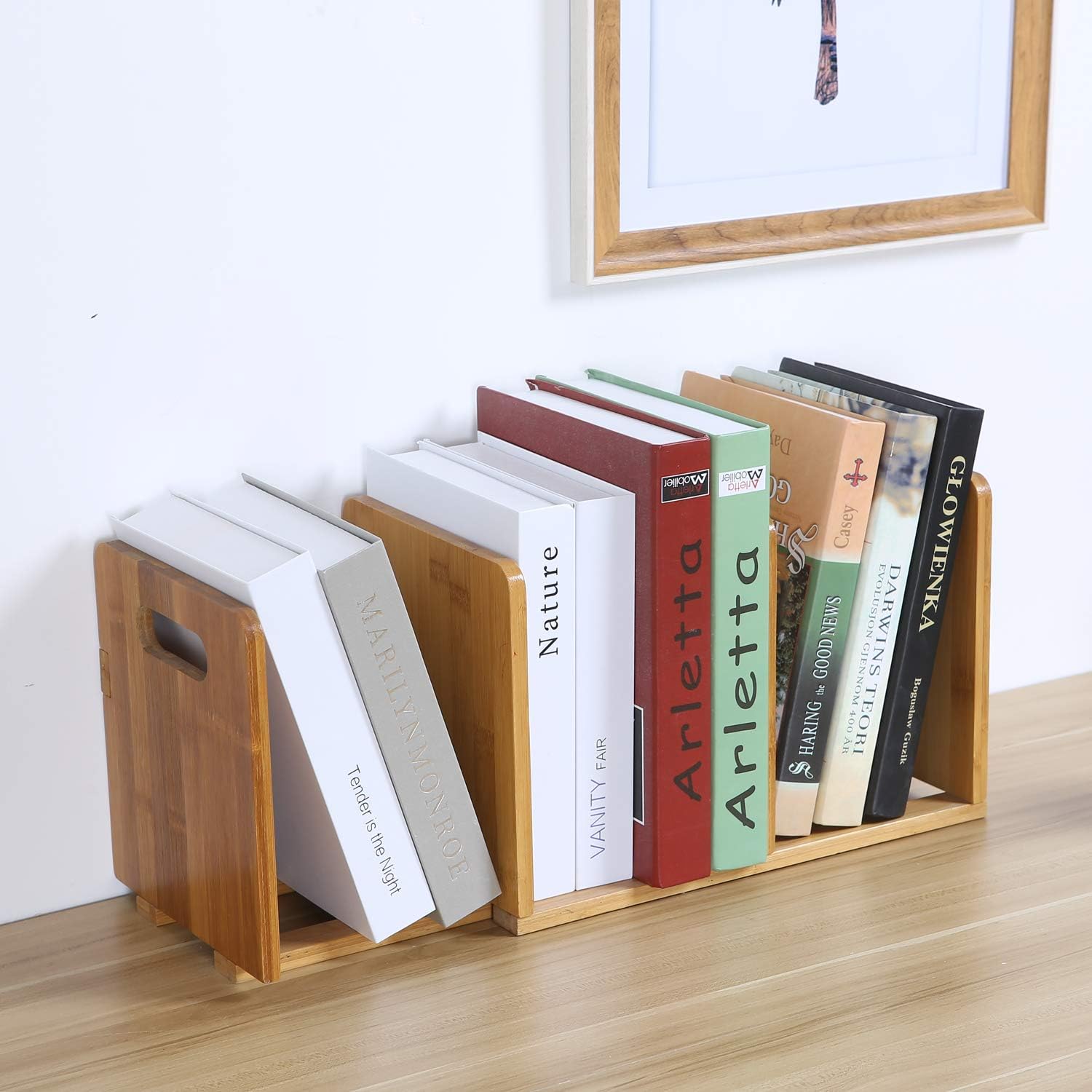 Maydear Bamboo Desktop Bookshelf Counter Top Bookcase, with 3 Drawers ...