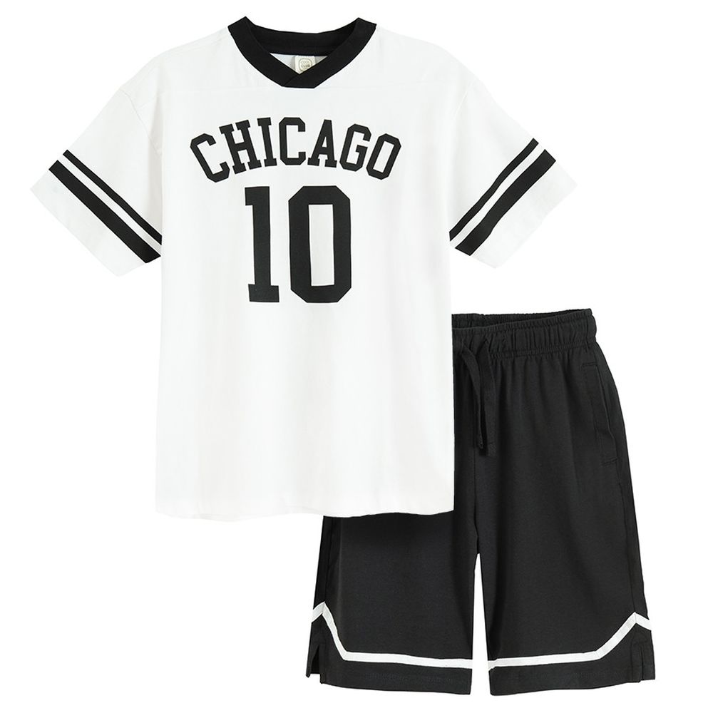 Cool Club, Komplet chłopięcy, T-shirt, Szorty, oversize, biało-czarny