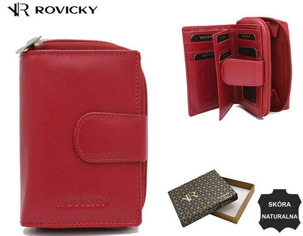 Mały, skórzany portfel damski na zatrzask, Rovicky