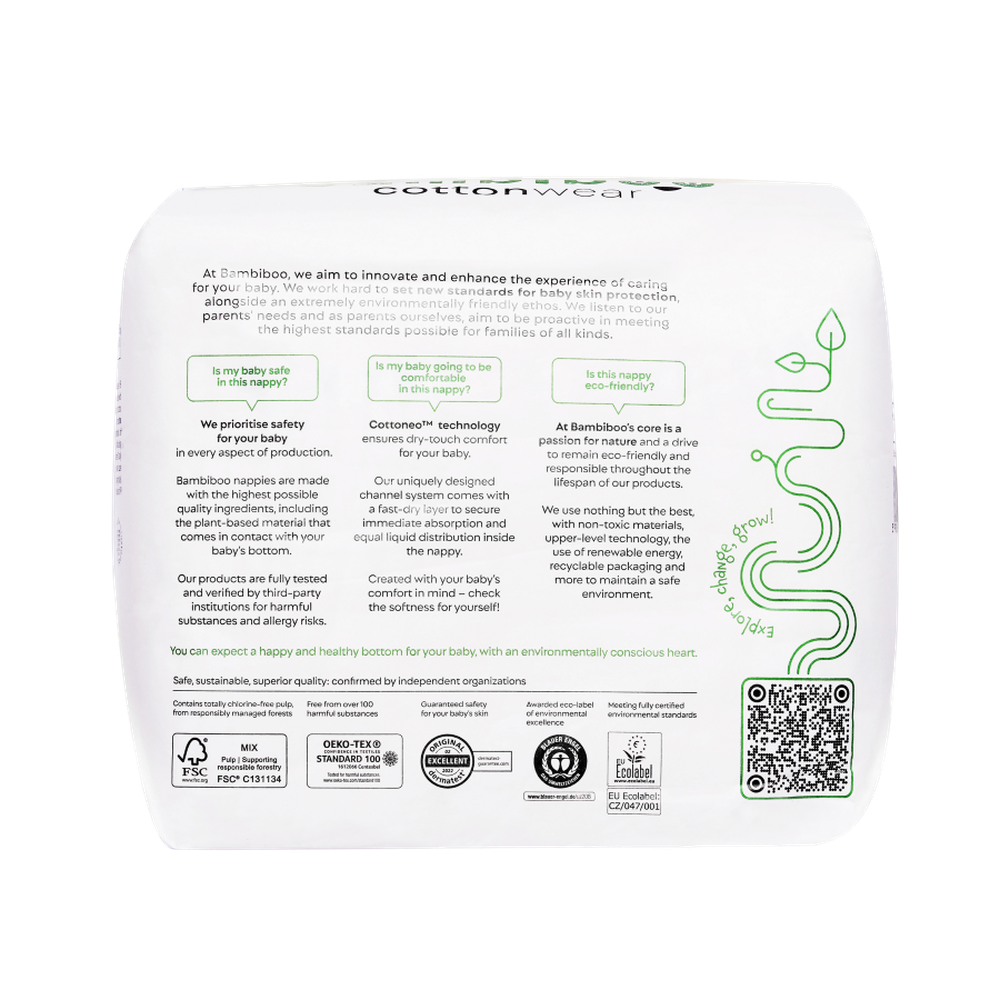 Bambiboo, Cottonwear, jednorazowe pieluszki, bawełna organiczna, rozmiar 2, 3-8 kg, 26 szt.