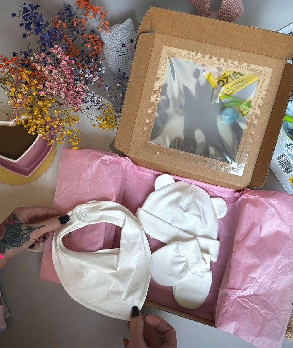 Komplet niemowlęcy, Czapka, Rękawiczki niedrapki, Apaszka, ecru, Iltom