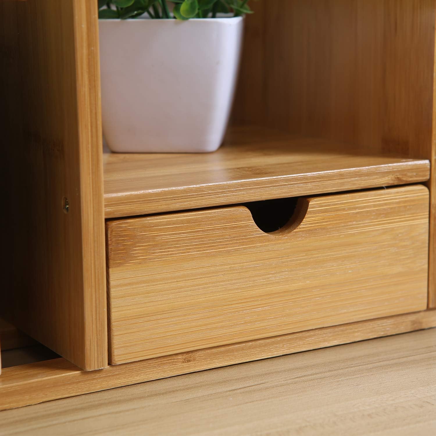 Maydear Bamboo Desktop Bookshelf Counter Top Bookcase, with 3 Drawers ...