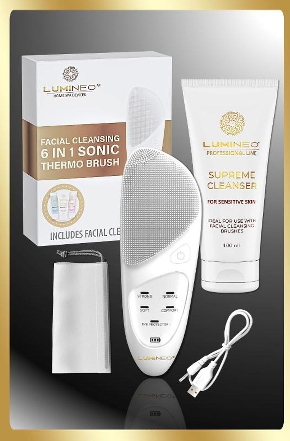 Lumineo, Professional Line, szczoteczka do twarzy, sonic thermo brush   żel do skóry delikatnej i wrażliwej