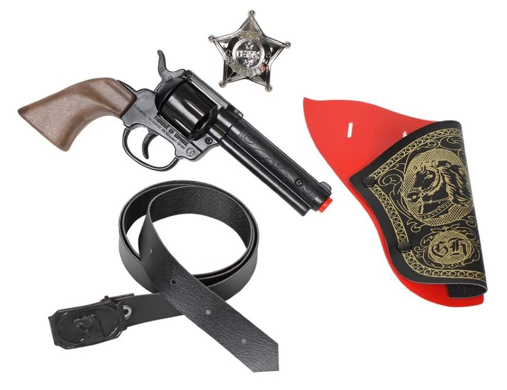 Gonher, rewolwer z kaburą   odznaka, zestaw kowbojski
