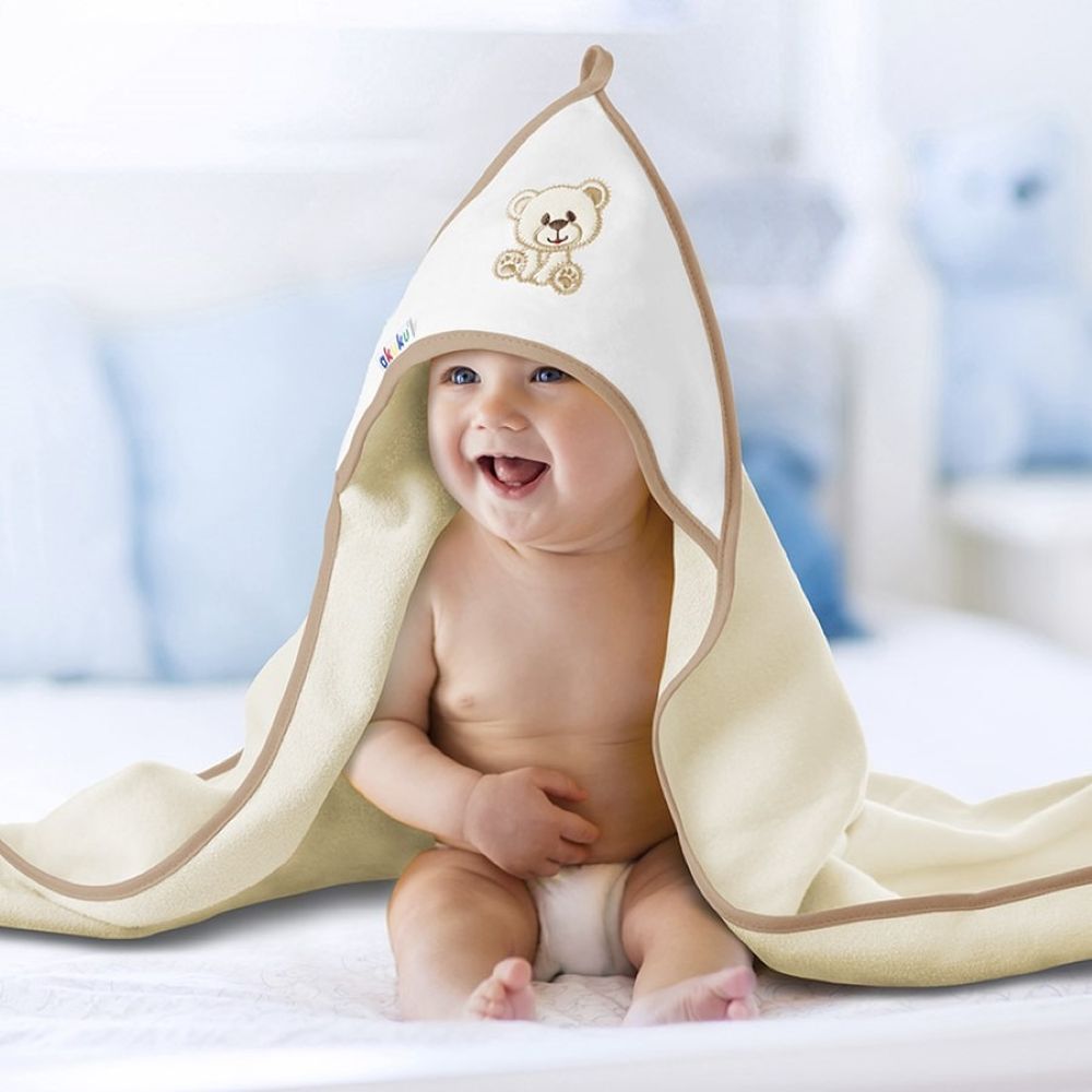 Akuku, Miś, okrycie kąpielowe, ecru, 100x100 cm