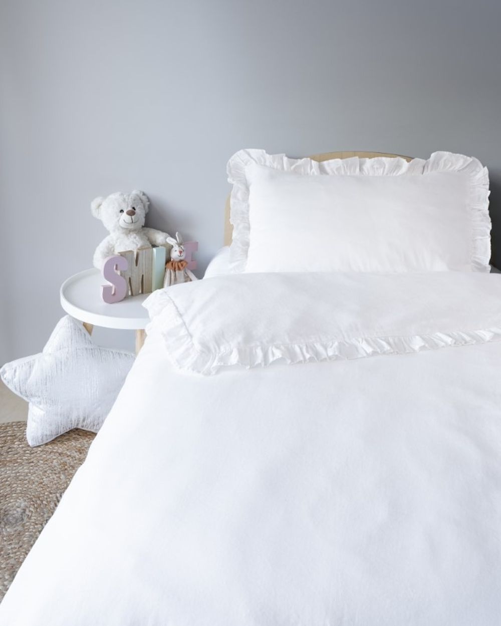 Mayamoo, pościel 2-częściowa z falbaną, biała, 100x135 cm
