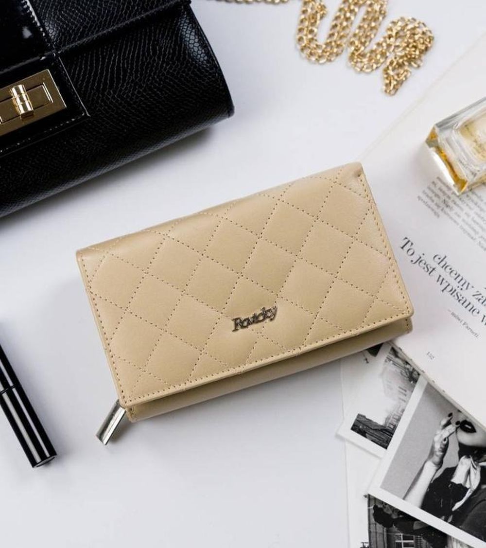 Elegancki portfel z pikowanej skóry naturalnej, Rovicky