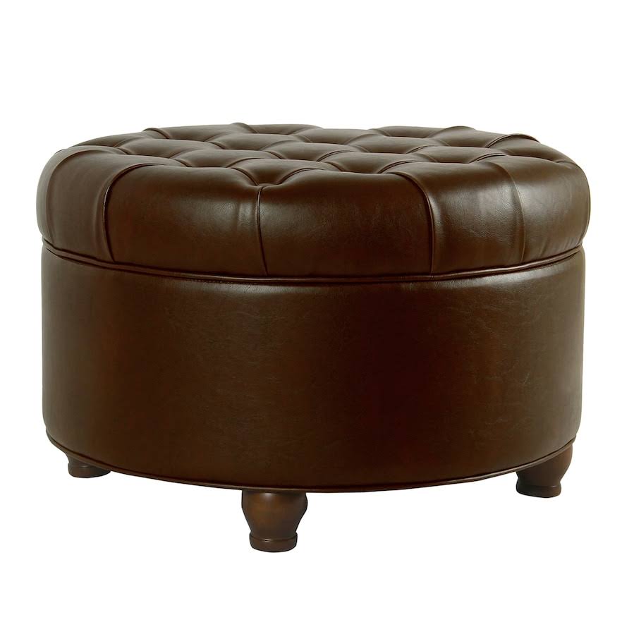 HomePop Large Faux Leather Tufted Round Storage Ottoman, Brown - btcfinsoft