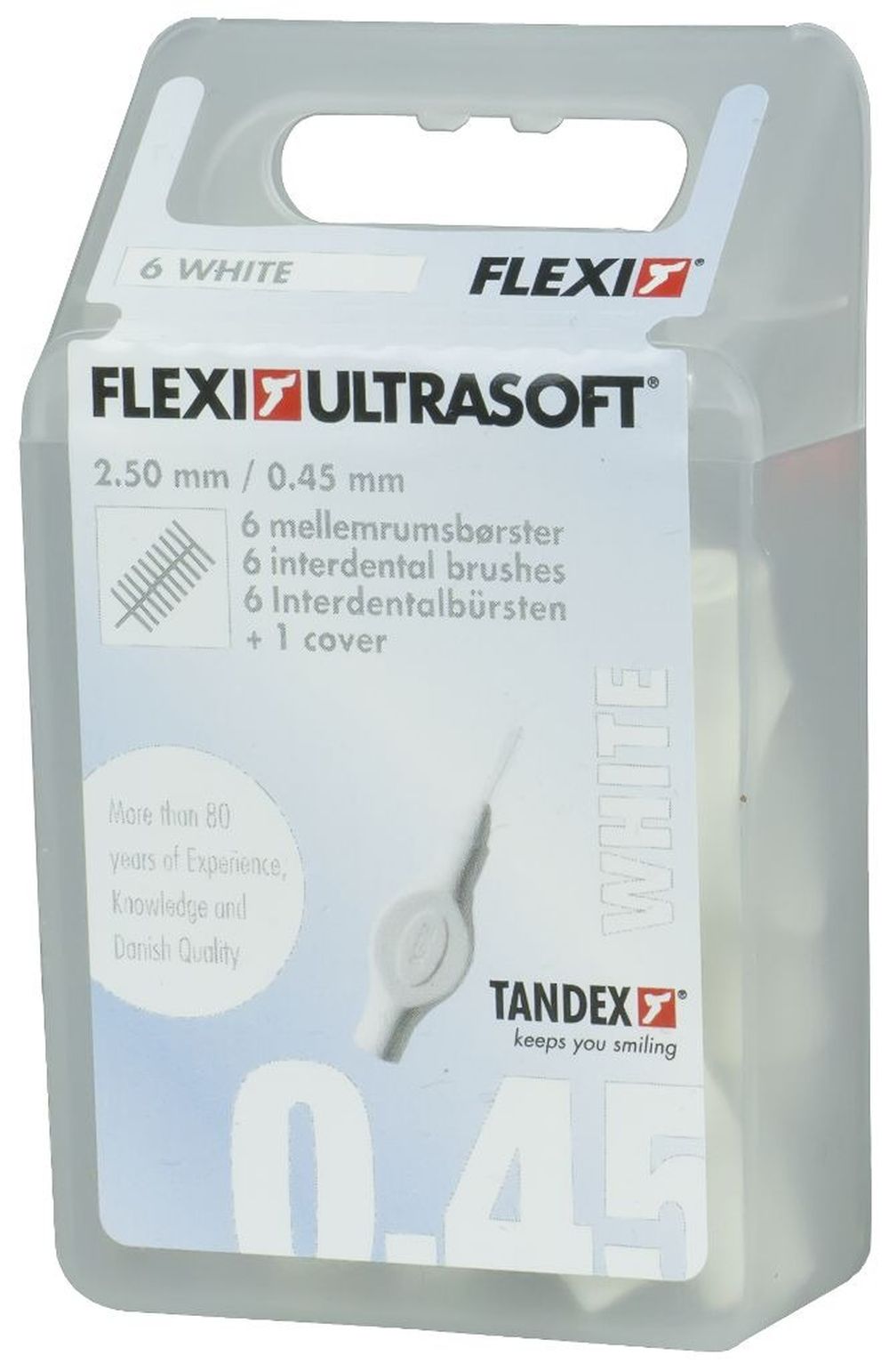Tandex, czyściki międzyzębowe, Flexi 0,4x2,5 mm, ultra soft, Ultra Fine, white, białe, 6 szt.