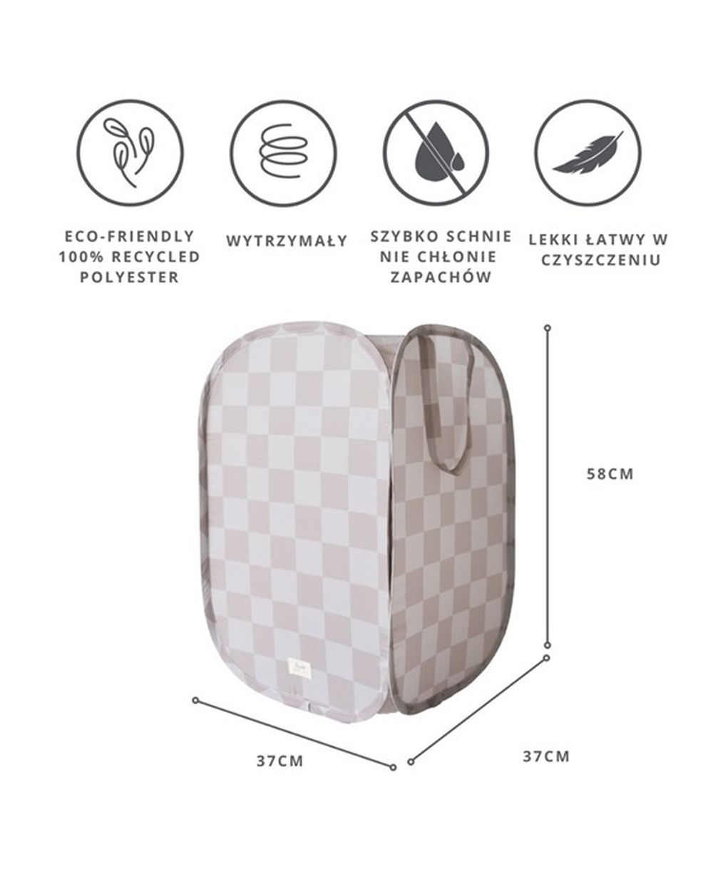 3 Sprouts, Pop-up, Checkerboard, kosz na pranie i zabawki, beige