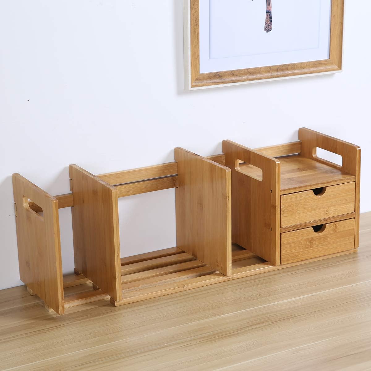 Maydear Bamboo Desktop Bookshelf Counter Top Bookcase, with 3 Drawers ...