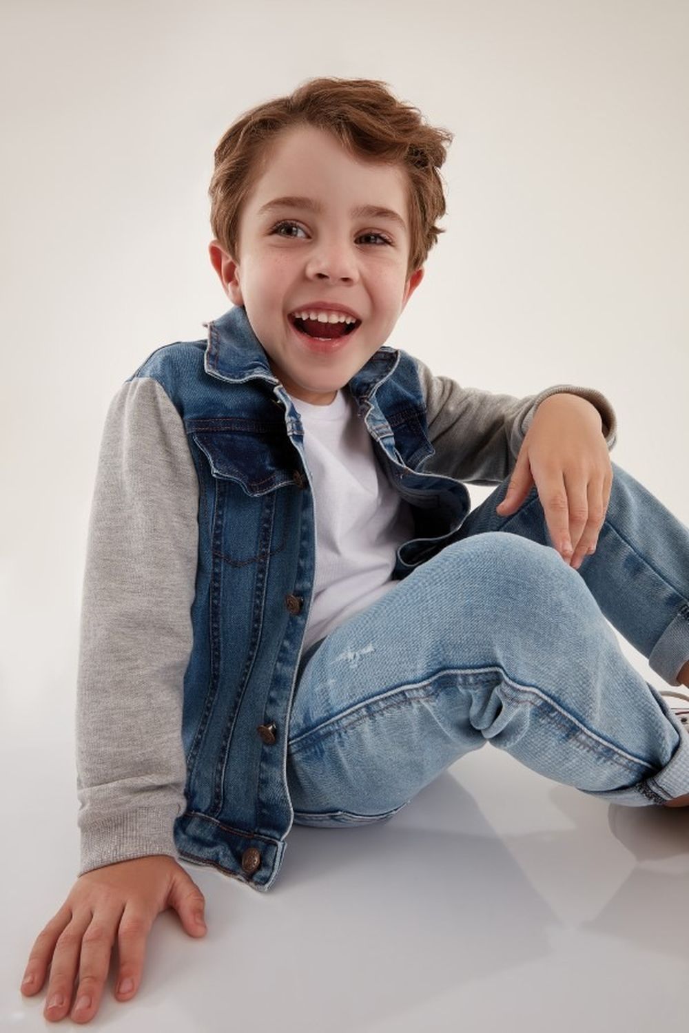Kurtka jeansowa chłopięca, niebiesko-szara, Up Baby