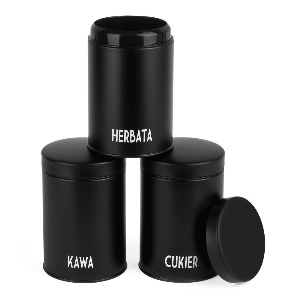 KönigHoffer, Concept black, 3 pojemniki: kawa, herbata, cukier, 11x16,5 cm