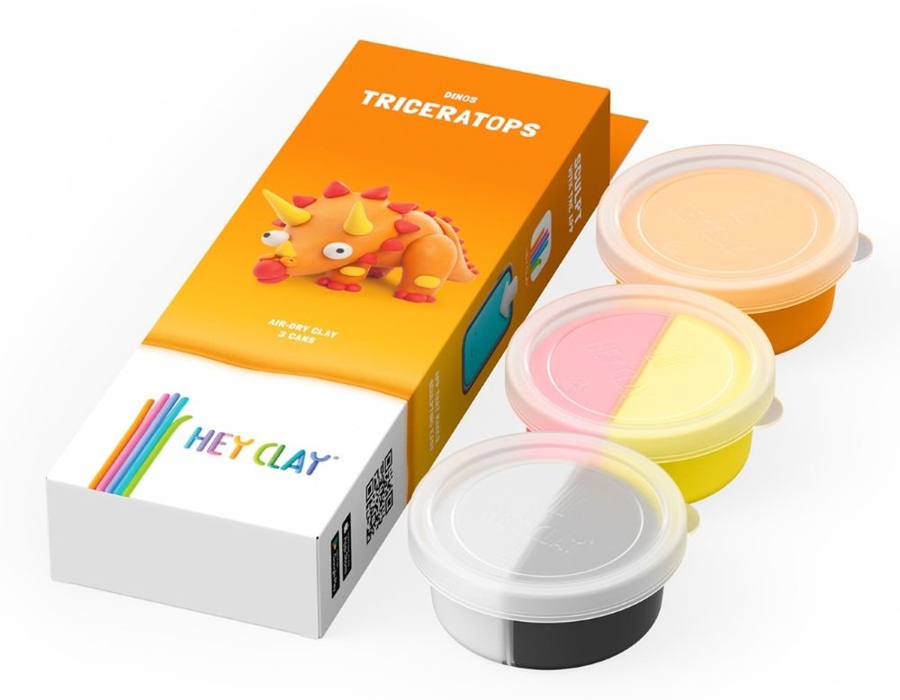 Hey Clay, Dinozaury, Triceratops, masa plastyczna, 3 szt.