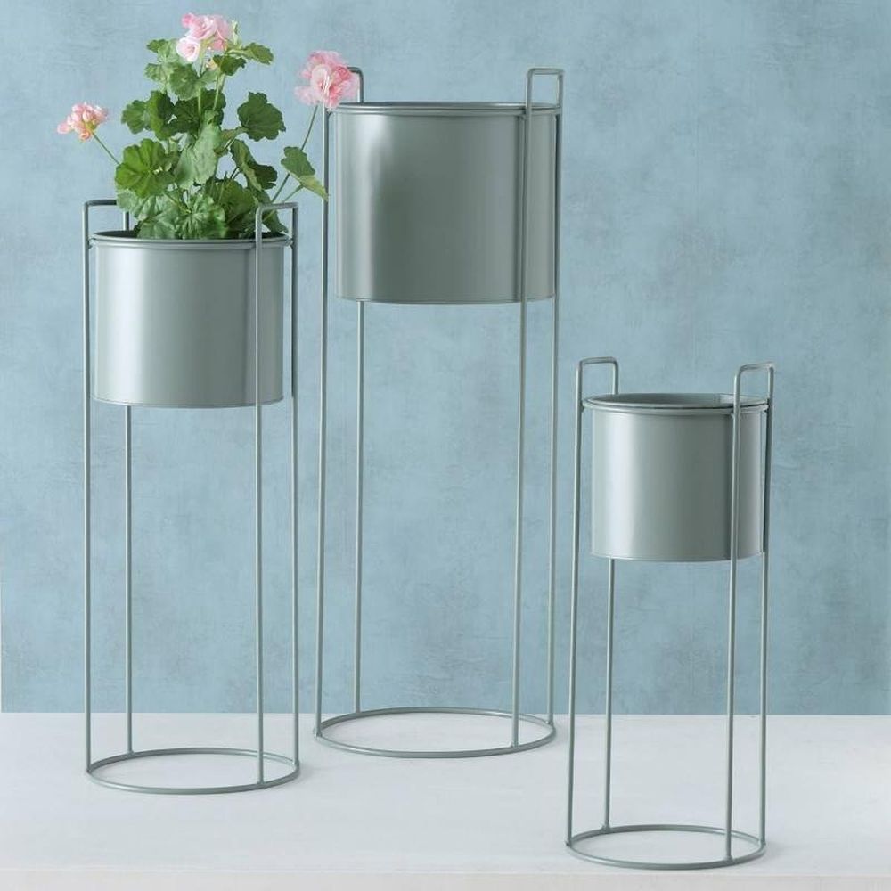 Boltze Home, metalowe doniczki na stojaku Melanda, jasnozielone, 3 szt.