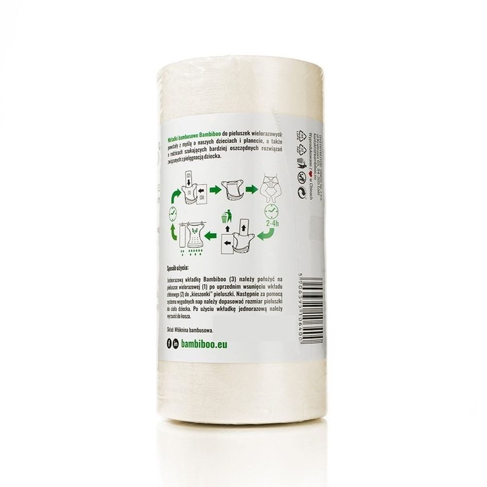 Bambiboo, wkładki jednorazowe do pieluszek wielorazowych, włóknina bambusowa, 100 szt.