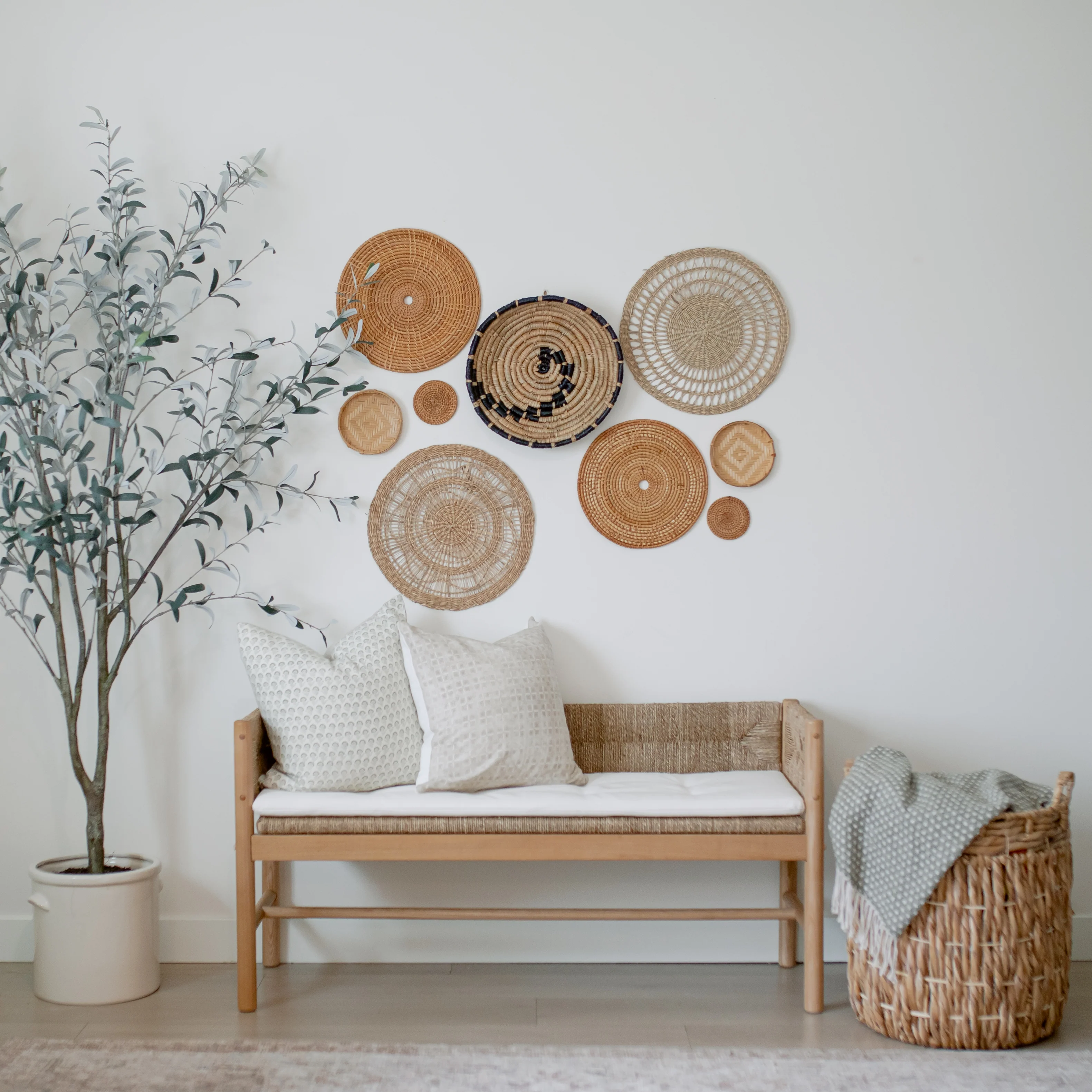 Natural Wicker Rattan Wall Basket Decor, Large Set