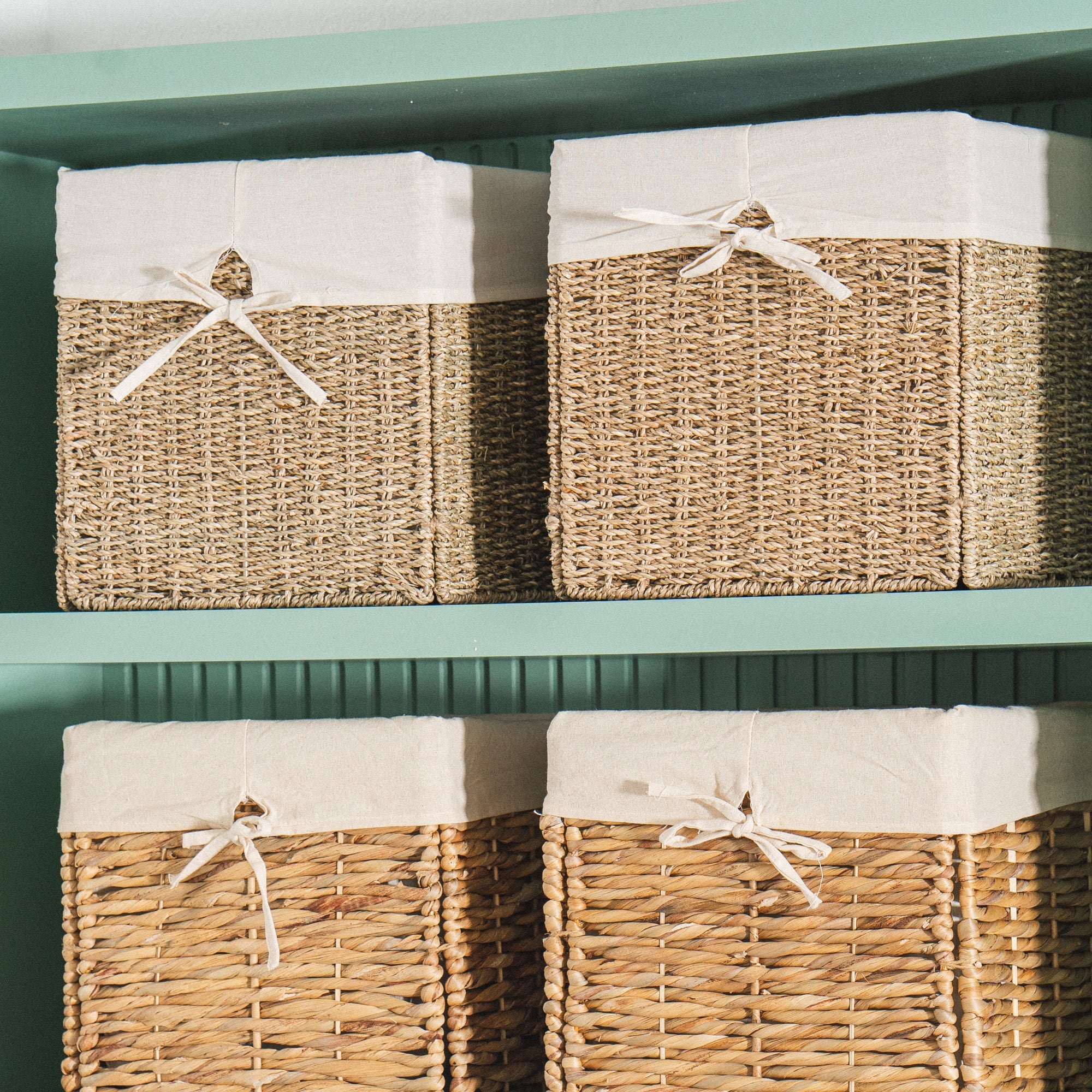 Cube Seagrass Wicker Basket With Linen Set of 2