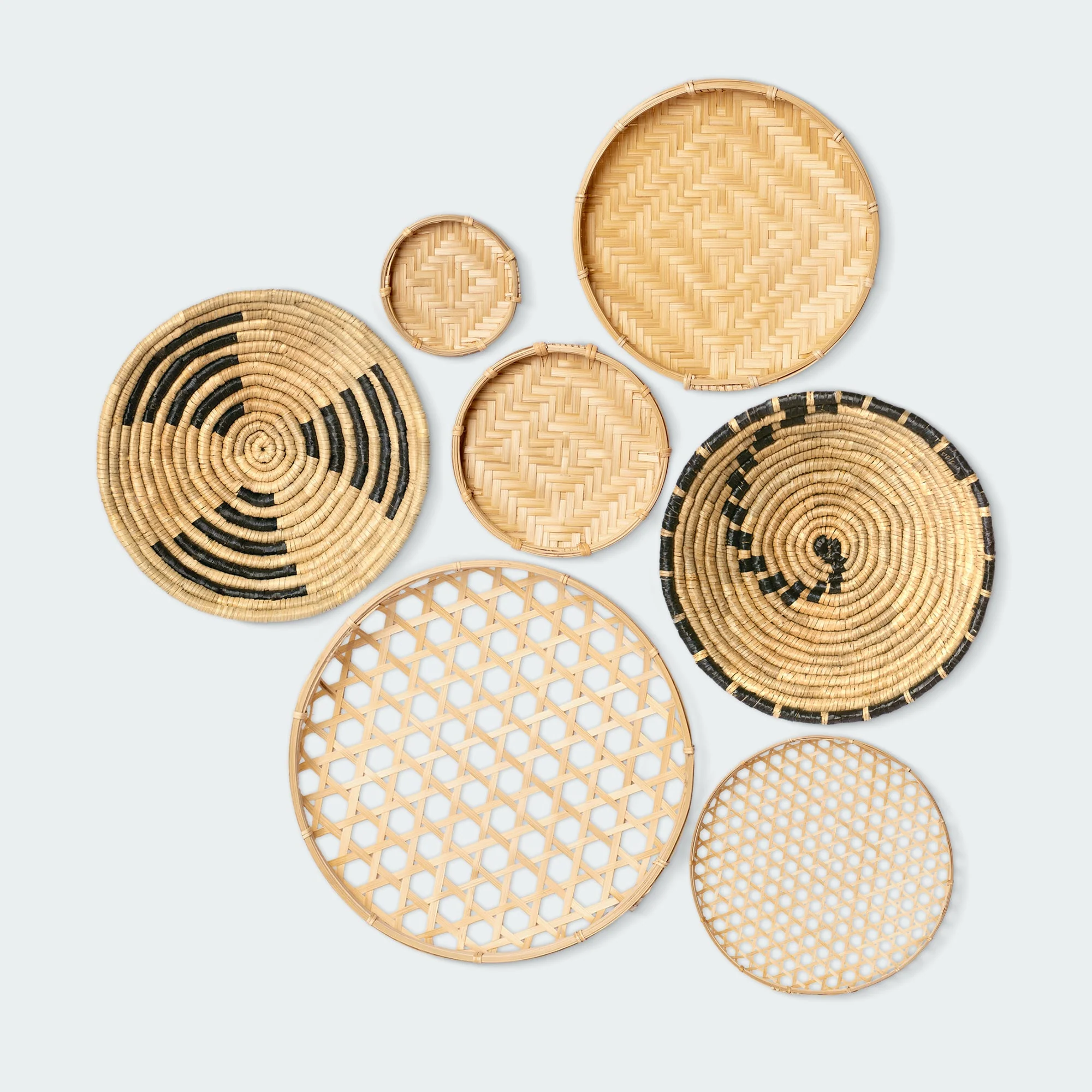 Natural Bamboo And Seagrass Wall Baskets Decor, Set of 7, Large