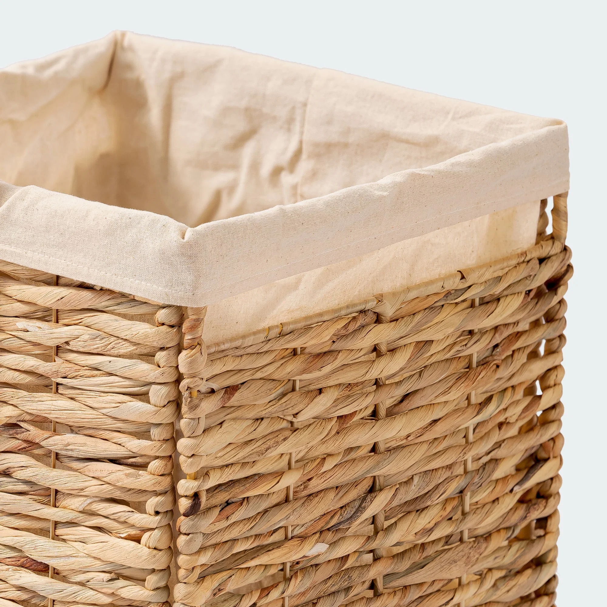Foldable Cube Water Hyacinth Basket with Linen, Set of 2
