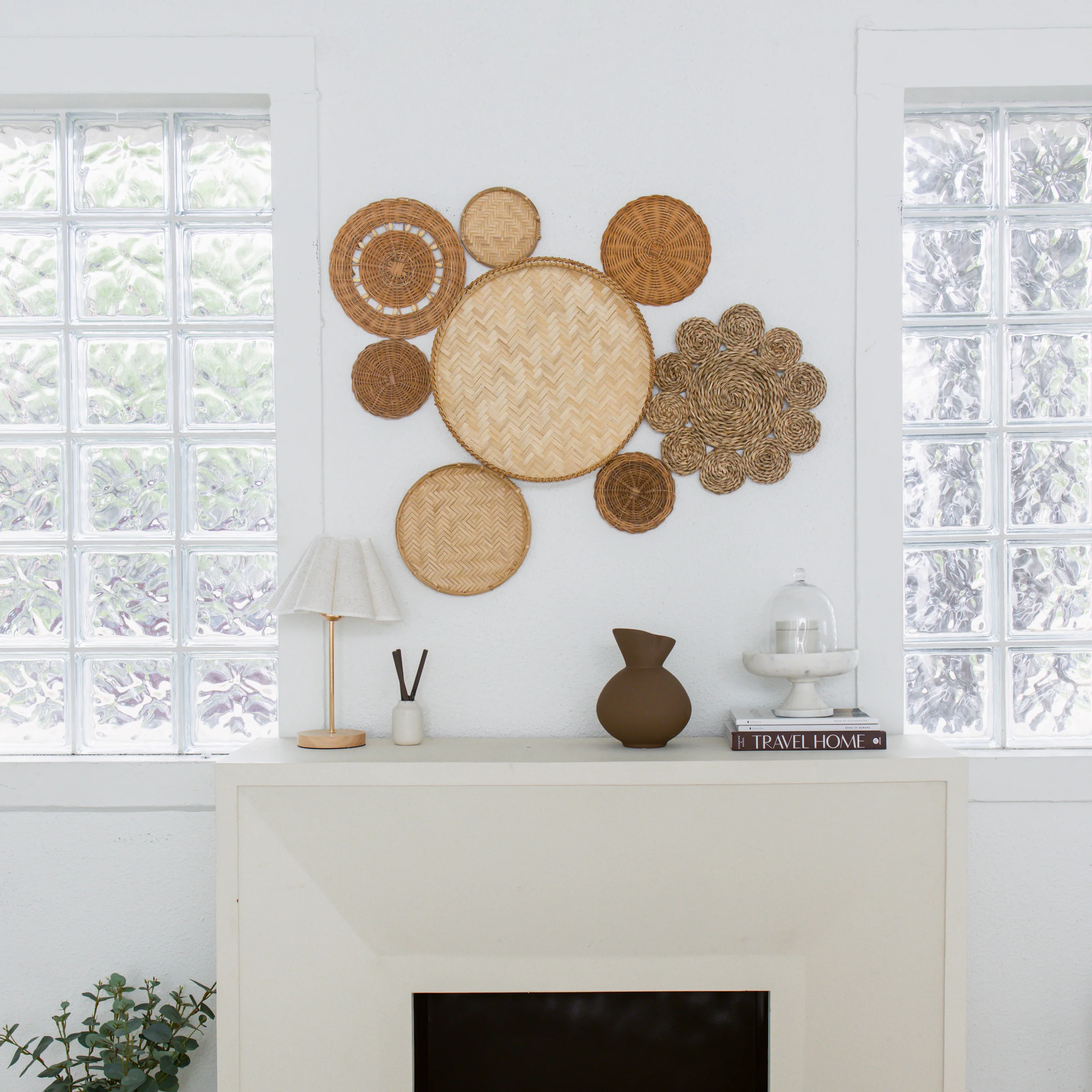 Circular Floral Woven Wall Basket Decor Set Of 8